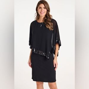 Elegant Scarlett Black Cape Sheath Dress with Sequin Trim Size 6
